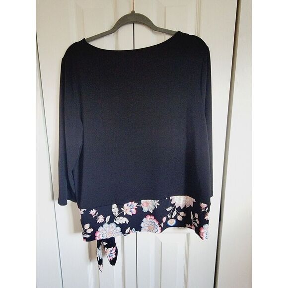 Chico's 2 Black Top Shirt Long Sleeve Hip Tie Slinky Stretch‎ Size Large - Picture 2 of 6